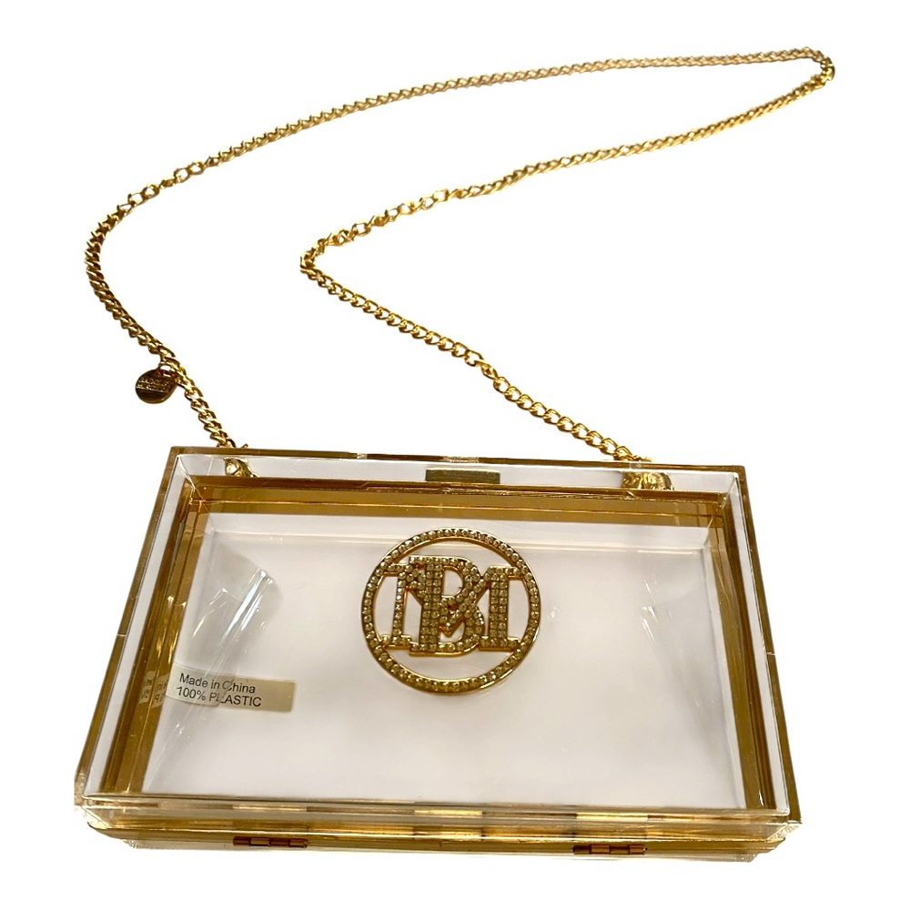 Clear Acrylic Box Clutch with Gold Chain